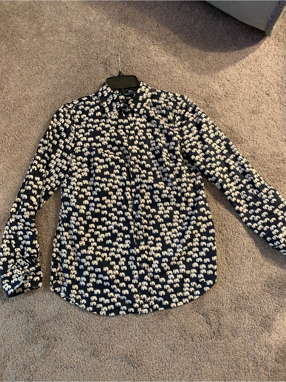 Women’s Navy Button-Up Shirt with White Elephant Print